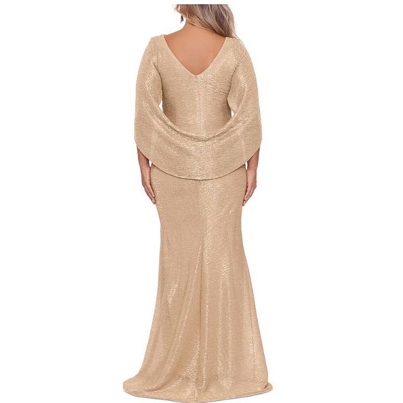 Betsy & Adam Shimmering Gold Long Sleeve Dress - Picture 2 of 5